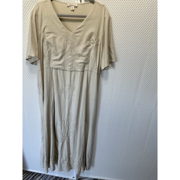 Coldwater Creek Beige Dress Embroidered Short Sleeve Linen Blend Plus 1x - Picture 1 of 8